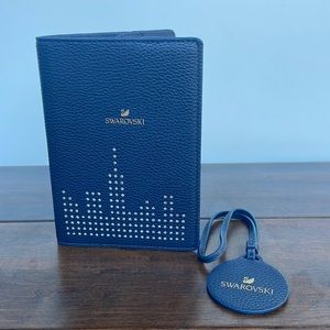 Swarovski Pebble Leather Passport Cover & Luggage Tag Travel Set - Denim Blue